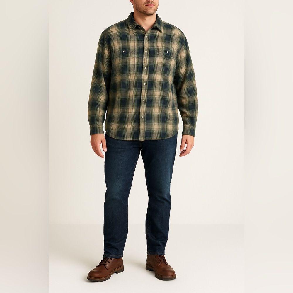 Old Navy Oversized Plaid Flannel Shirt Jacket Shacket XXL Brown Green Cottonmout
